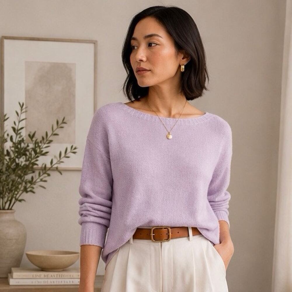 Massimo Dutti Lilac Sweater Small Italian Yarn Made in Spain Boat Neck